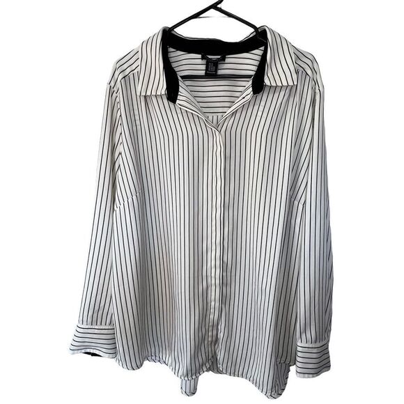 Rachel Zoe Black and White Button Up Striped Long Sleeve Blouse - Picture 1 of 4